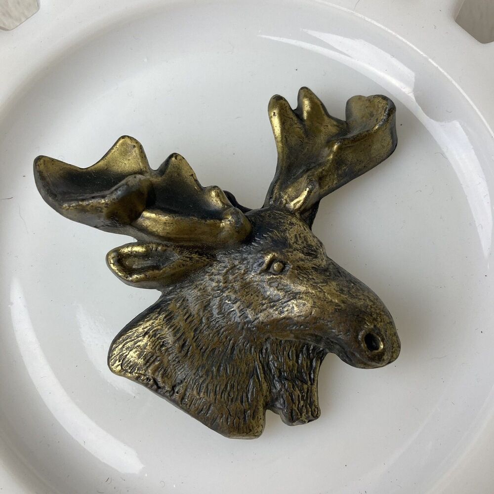 Moose Head Belt Buckle Antlers Solid Brass Two Dimensional Animal Vintage MBCI